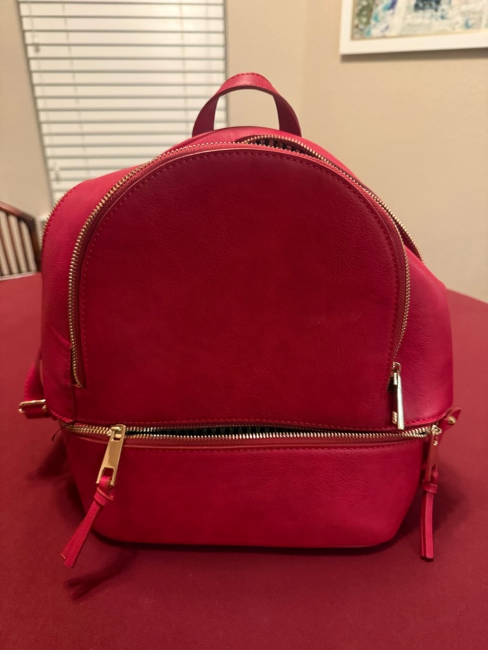 Compact Red Leatherette Mini Backpack - Women's Everyday Bag